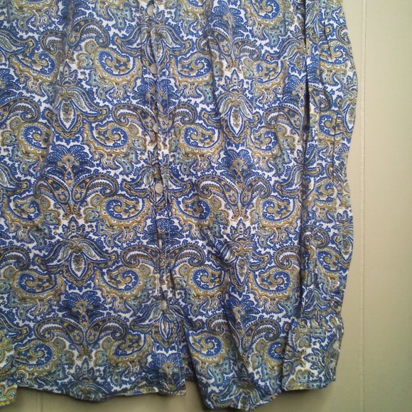 J Crew Button Up Shirt S Long Sleeve Paisley Print Blue Gold - Picture 8 of 13